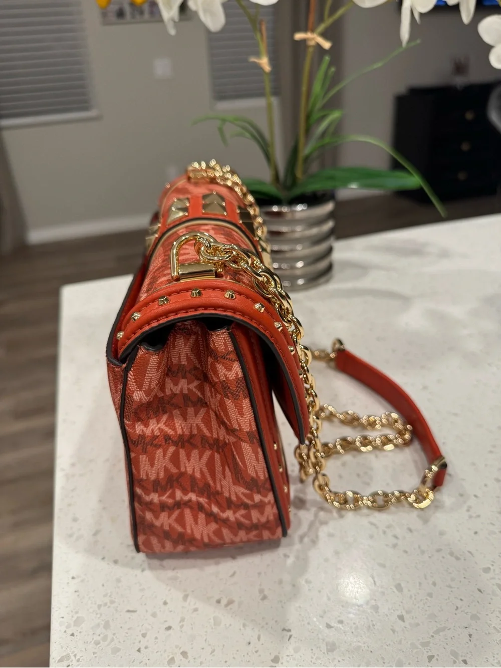 Brand new Michael Kors Red Studded Chain Shoulder Bag